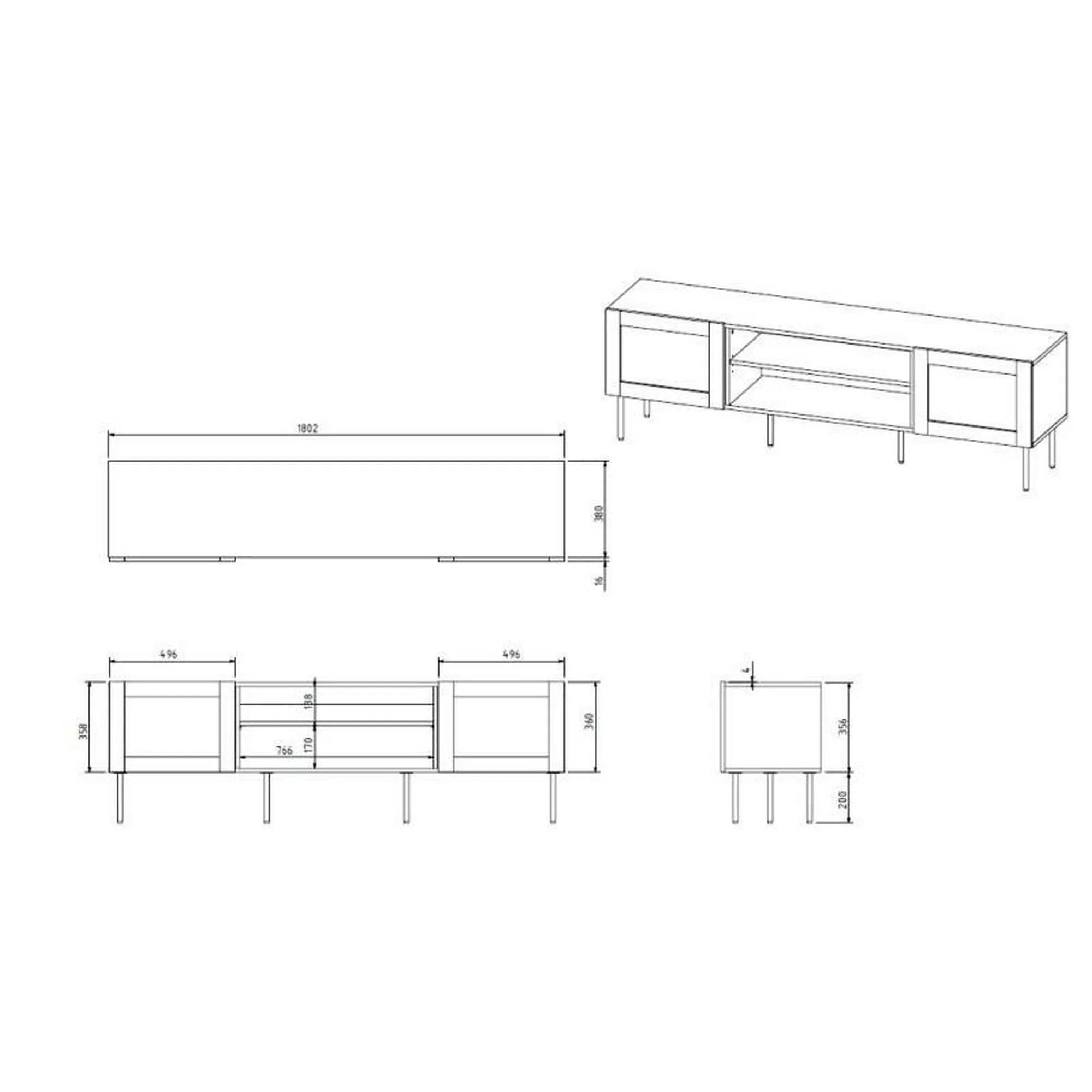 Comoda TV JUTA, negru, 180x40x56 cm