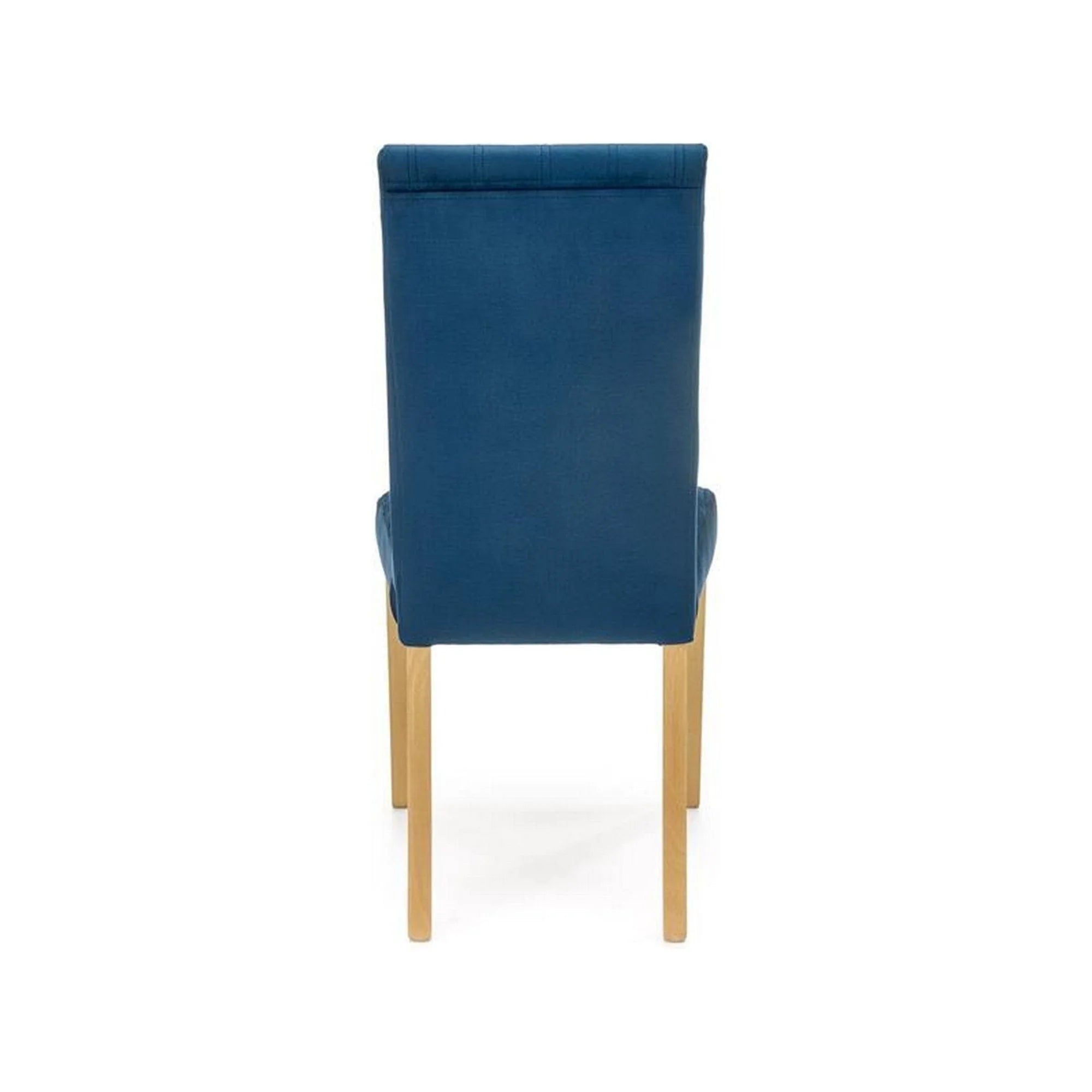 Scaun DIEGO 3, albastru marin/stejar miere, stofa catifelata/lemn de fag, 47x59x99 cm