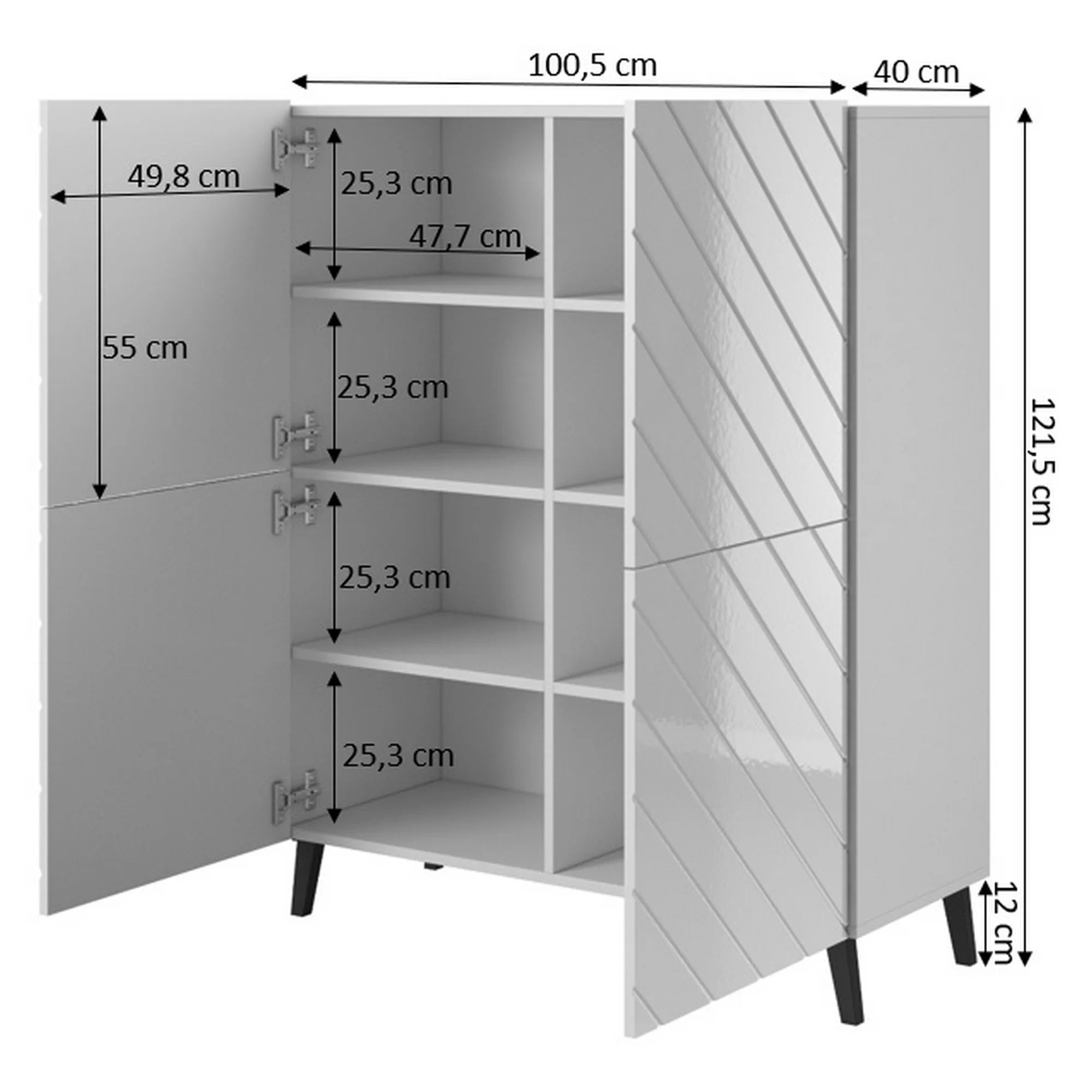 Comoda ABETO, gri grafit/negru, PAL, 101x40x122 cm