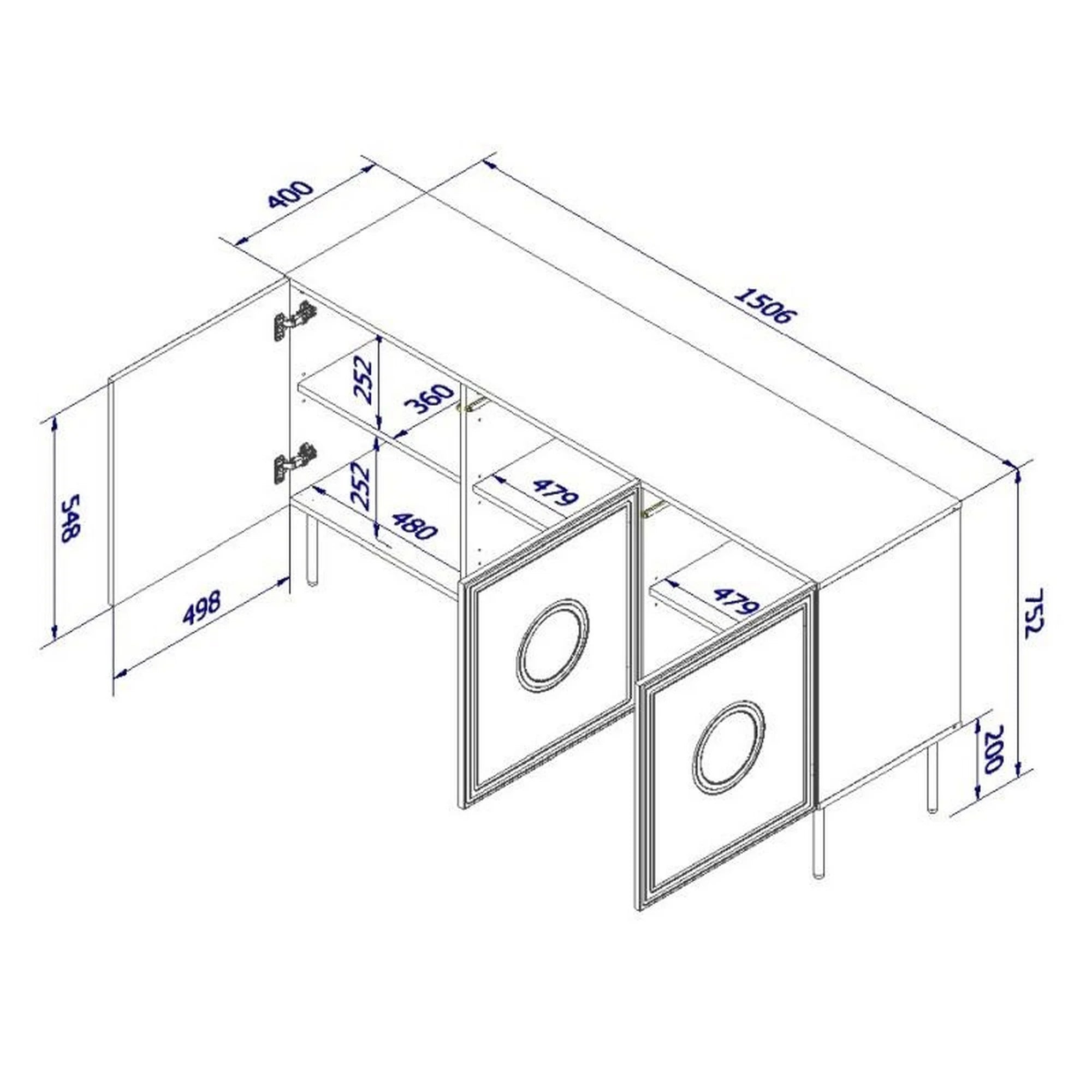 Comoda PALAZZO, negru, PAL laminat/metal, 150x42x75 cm