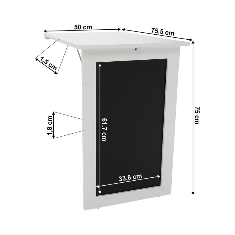 Masa plianta ZALMAN, alb/negru,  tablă cu cretă, 50x75.5x75 cm