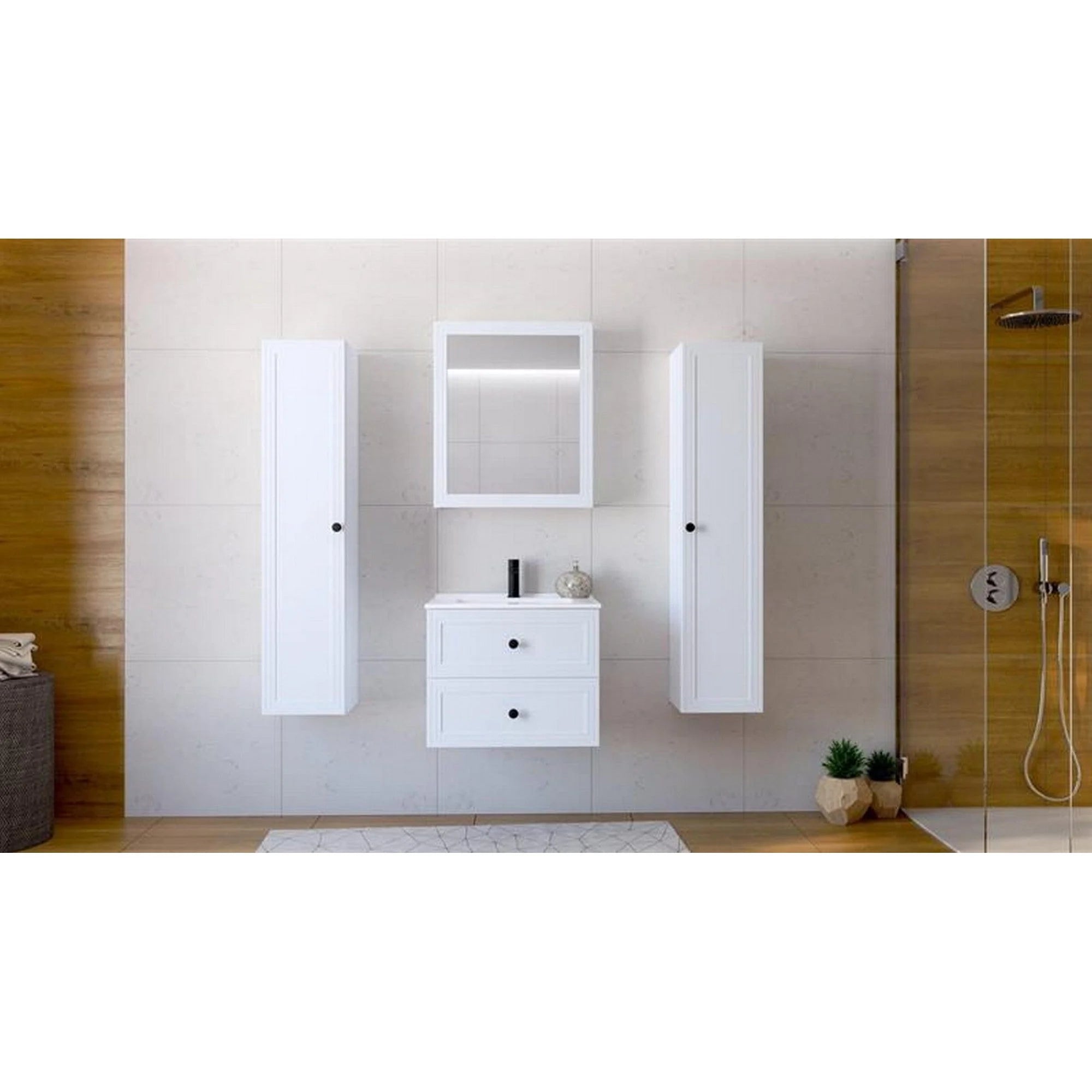 Dulap baie TORETO, alb mat, PAL laminat, cu o usa, 32x32x135 cm
