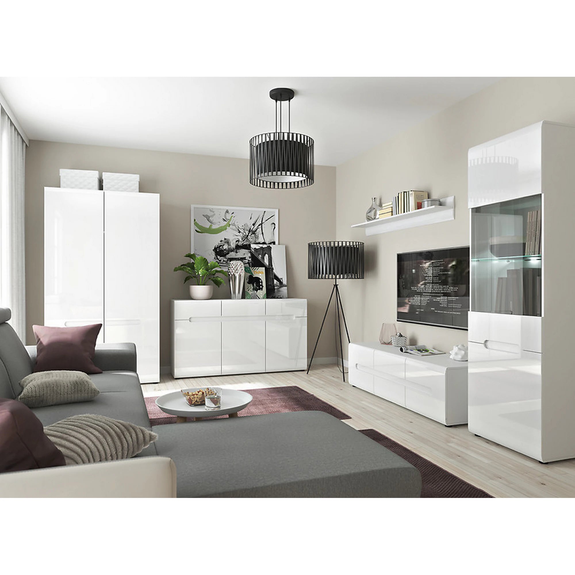 Mobilier living AZTECA TRIO, alb, PAL, 2 piese