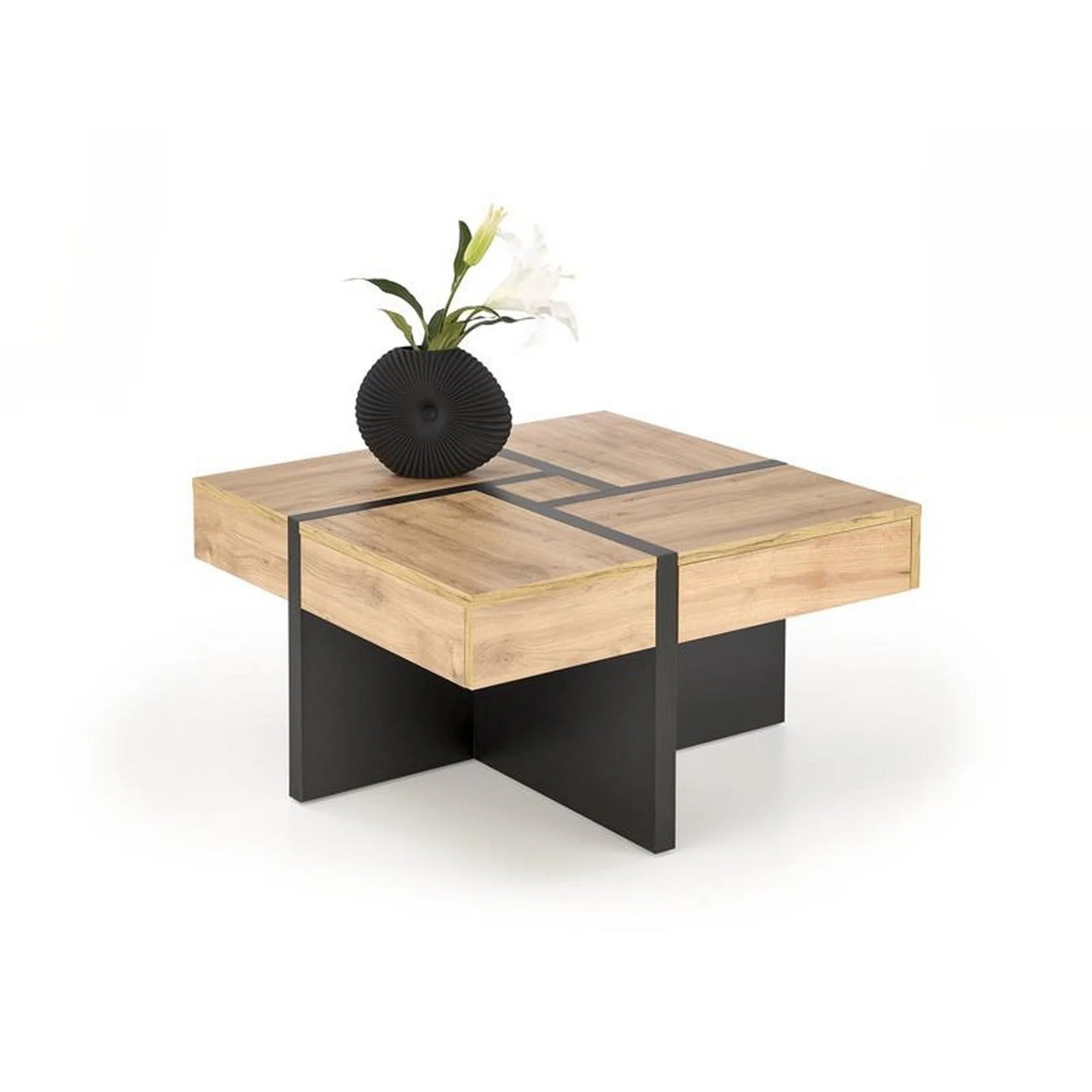 Masuta SEVILLA S, stejar/negru, PAL laminat, 80x80x47 cm
