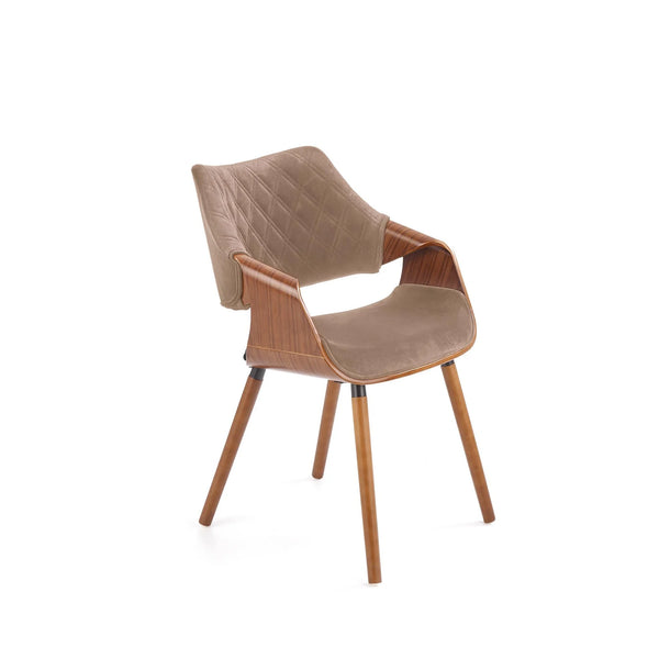 Scaun tapitat K396, bej/nuc, stofa catifelata/placaj, 56x55x77 cm
