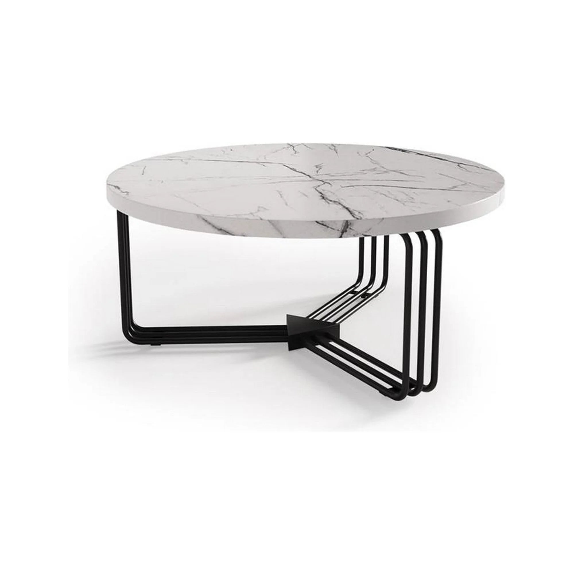 Masuta cafea ANTICA, alb cu efect de marmura/negru, 80x80x36 cm