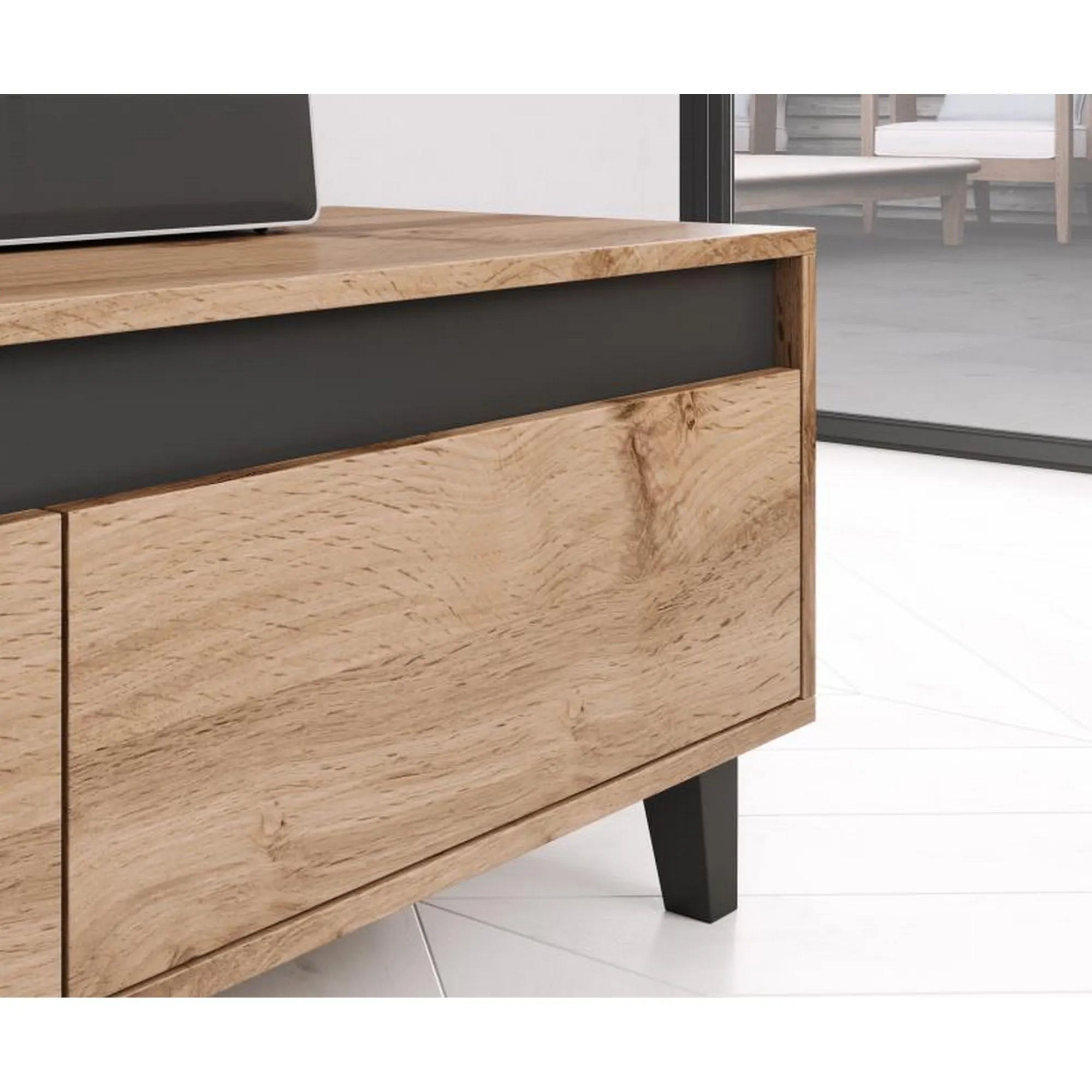 Comoda TV NORD, stejar wotan/gri antracit, PAL laminat, 185x38x42 cm