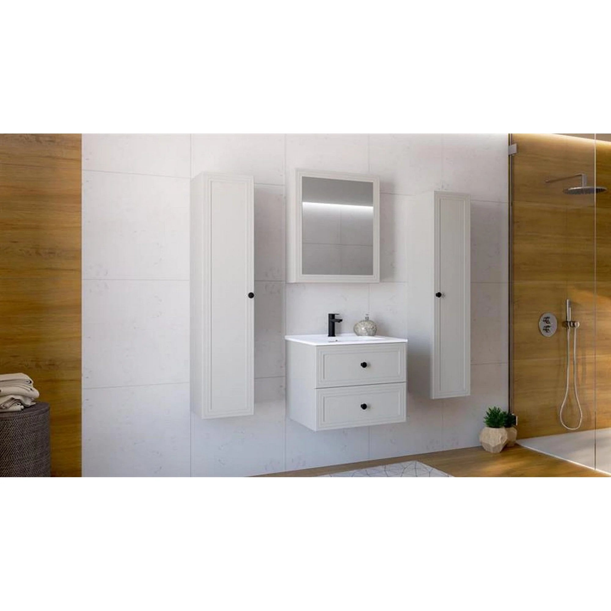 Dulap baie TORETO, casmir mat, PAL laminat, cu oglinda, 60x15x70 cm