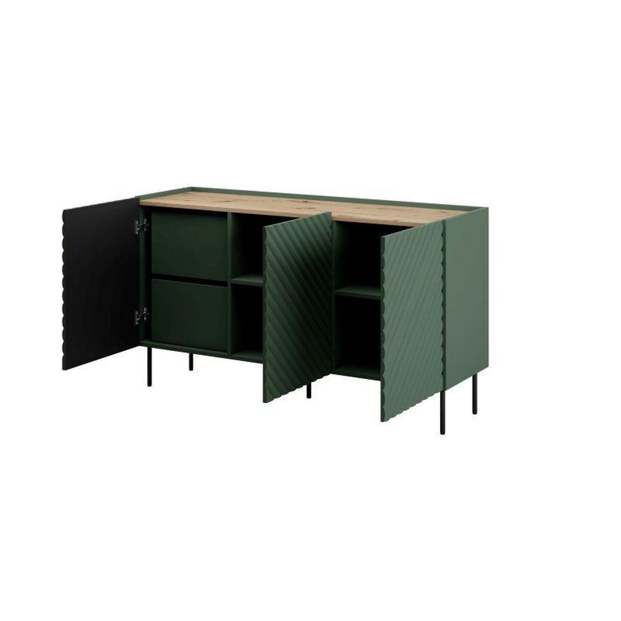 Comoda ONDA, verde inchis/stejar, PAL laminat, 150x45x85 cm