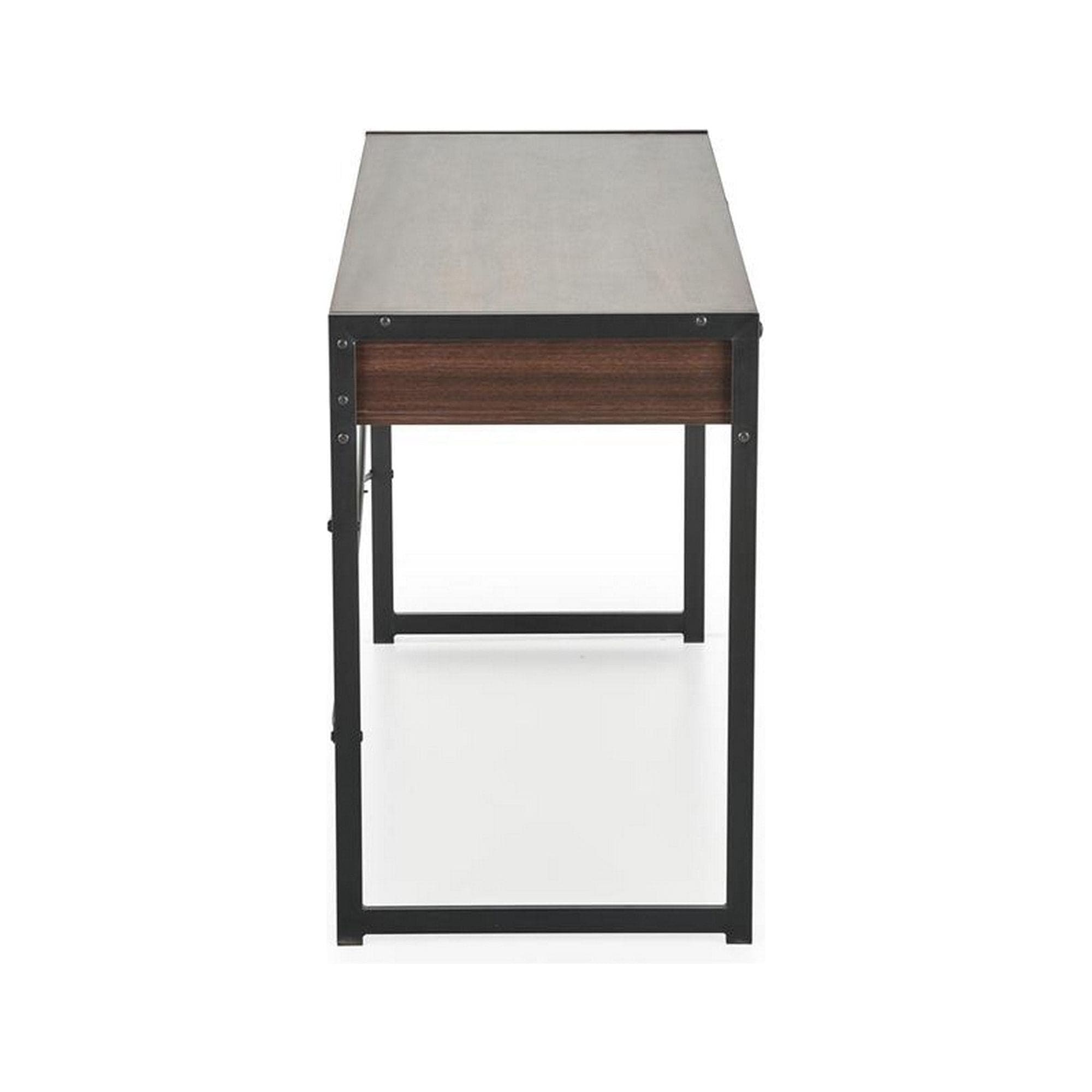 Birou B46, nuc inchis/negru, PAL melaminat/otel, 123x48x75 cm