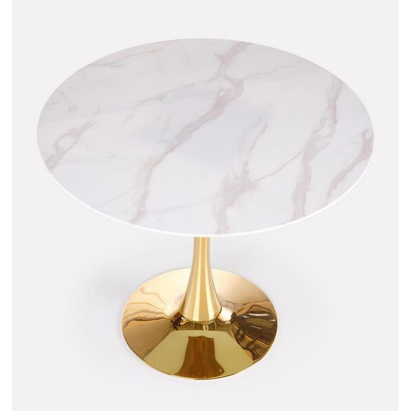 Masa rotunda CASEMIRO, alb/auriu, sticla, 90x75 cm