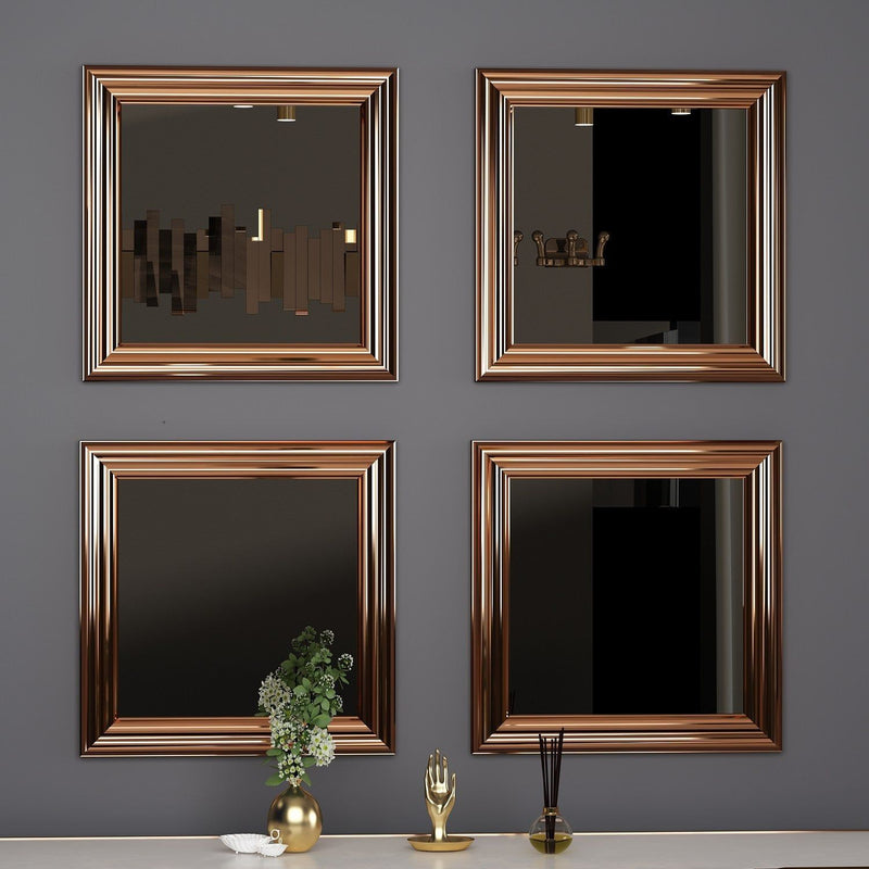 Set 4 oglinzi, bronz, sticla, 40x40 cm