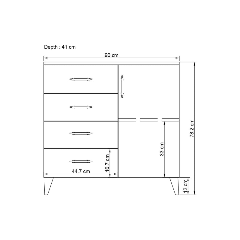 Comoda MIHRA 202, alb/negru, PAL melaminat, 90x41x78 cm