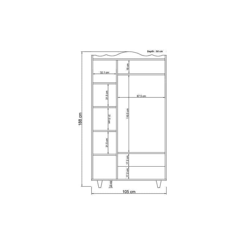 Dulap MIHRA 213, alb, PAL melaminat, cu 3 usi si 2 sertare, 105x50x188 cm