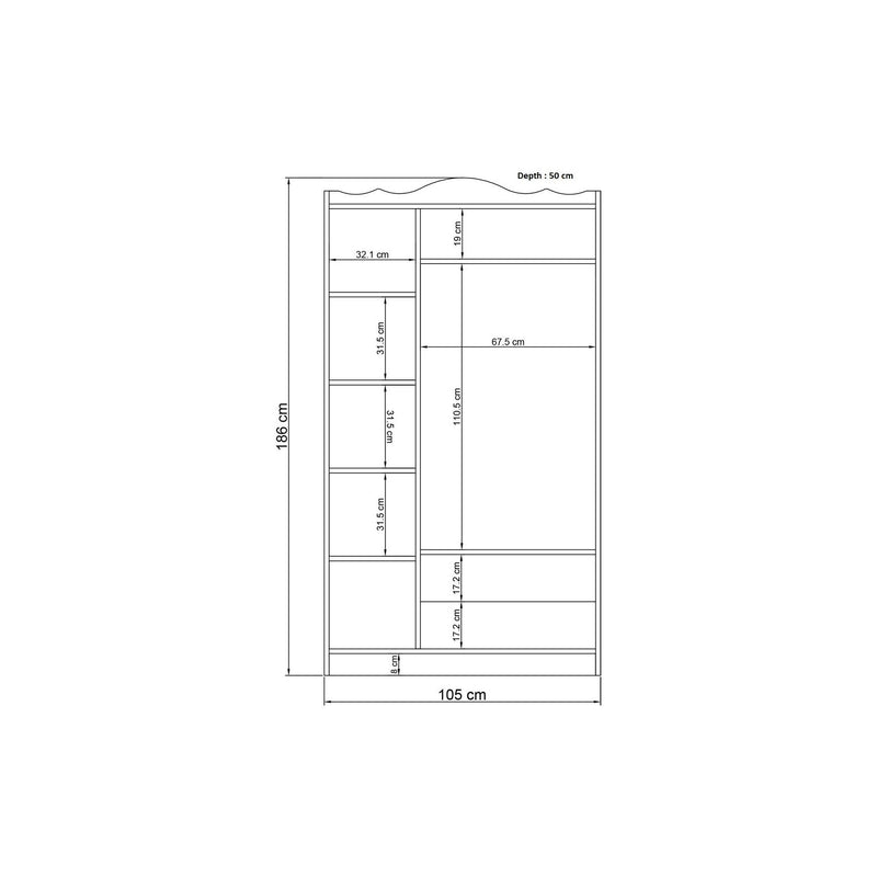 Dulap YEKTA 403, alb, PAL melaminat, cu 3 usi si 2 sertare, 105x50x186 cm