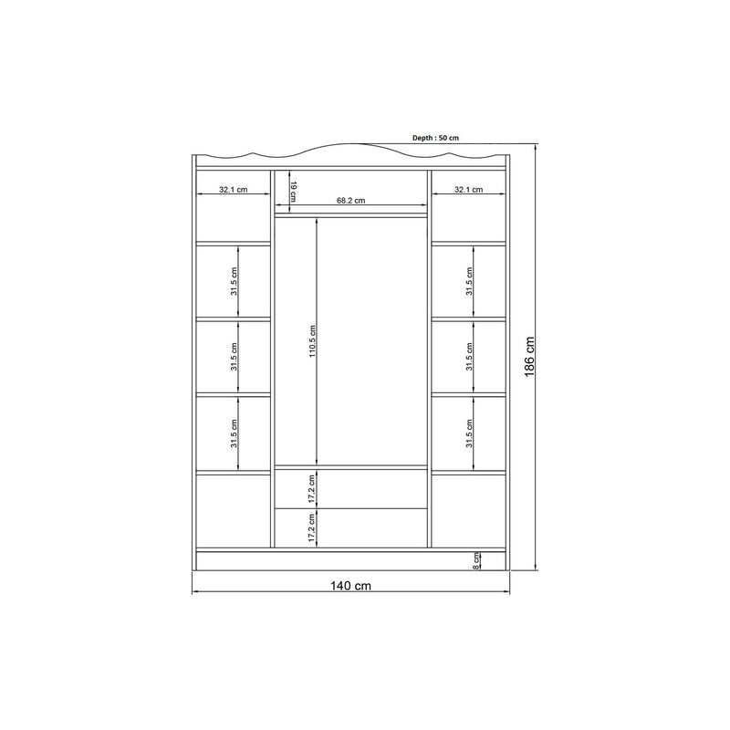 Dulap YEKTA 404, alb, PAL melaminat, cu 4 usi si 2 sertare, 140x50x186 cm