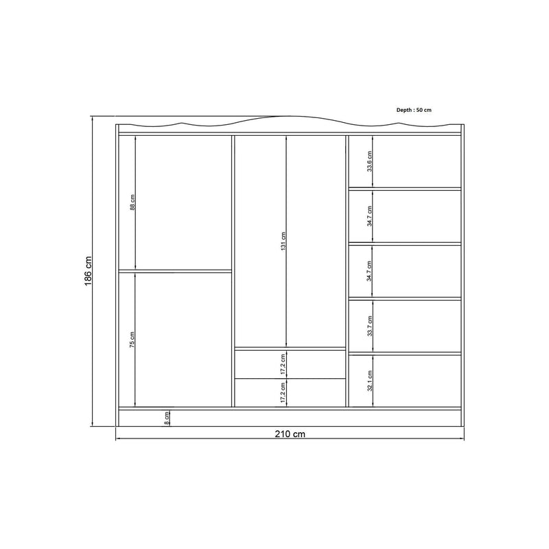 Dulap YEKTA 406, alb, PAL melaminat, cu 6 usi si 2 sertare, 210x50x186 cm