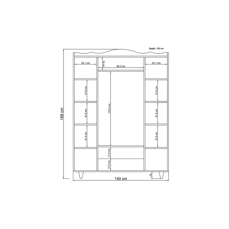 Dulap LAVINIA 714, alb, PAL melaminat, cu 4 usi si 2 sertare, 140x50x188 cm