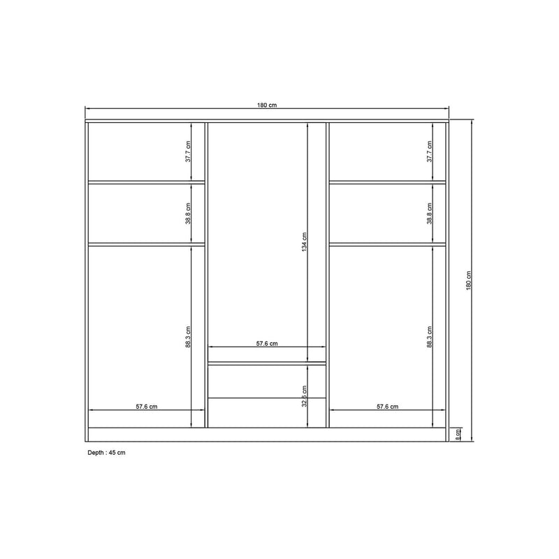 Dulap ROYAL, alb, PAL melaminat, cu 6 usi si 2 sertare, 180x43x180 cm