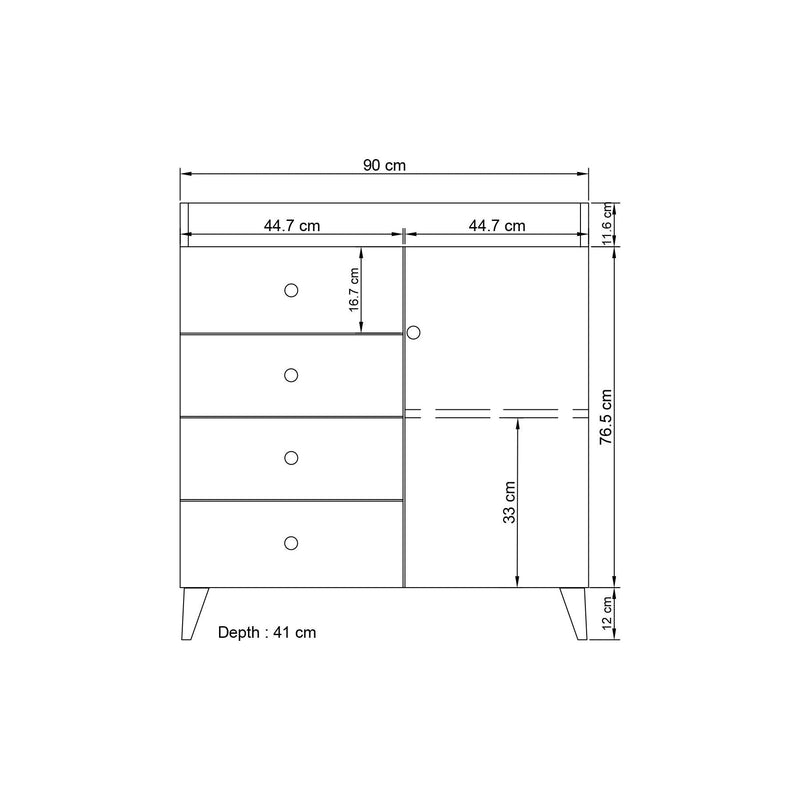 Dulap TANGO 622, gri antracit, PAL melaminat, cu 5 sertare si o usa, 90x41x88 cm