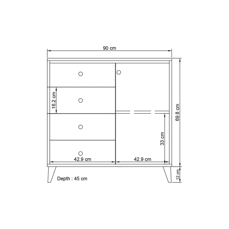 Comoda NIL 103, alb, PAL melaminat, 90x45x82 cm