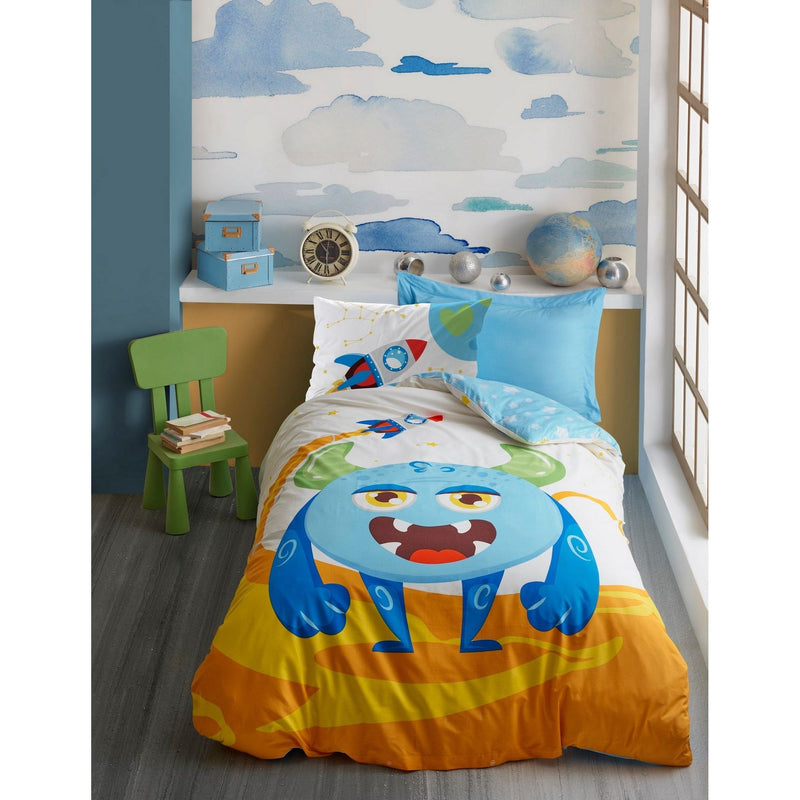 Set lenjerie pat pentru copii GIANT, bumbac, multicolor, 160x240 cm, cu cearceaf pat, cearceaf pilota si fata de perna