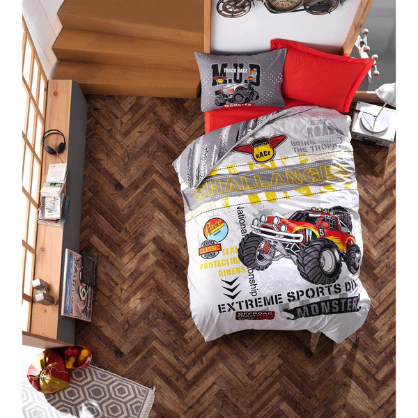 Set lenjerie pat pentru copii YOUNG, bumbac, multicolor, 160x240 cm, cu cearceaf pat, cearceaf pilota si fata de perna