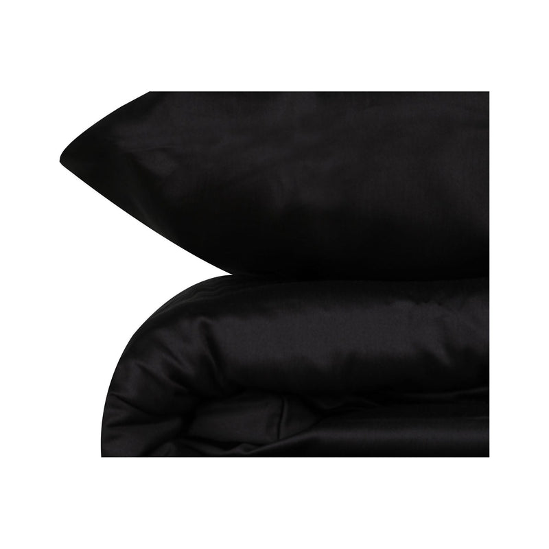 Set lenjerie pat dublu Elegant, bumbac satinat premium 100%, negru, 200 x 220 cm + 2 fete de perna