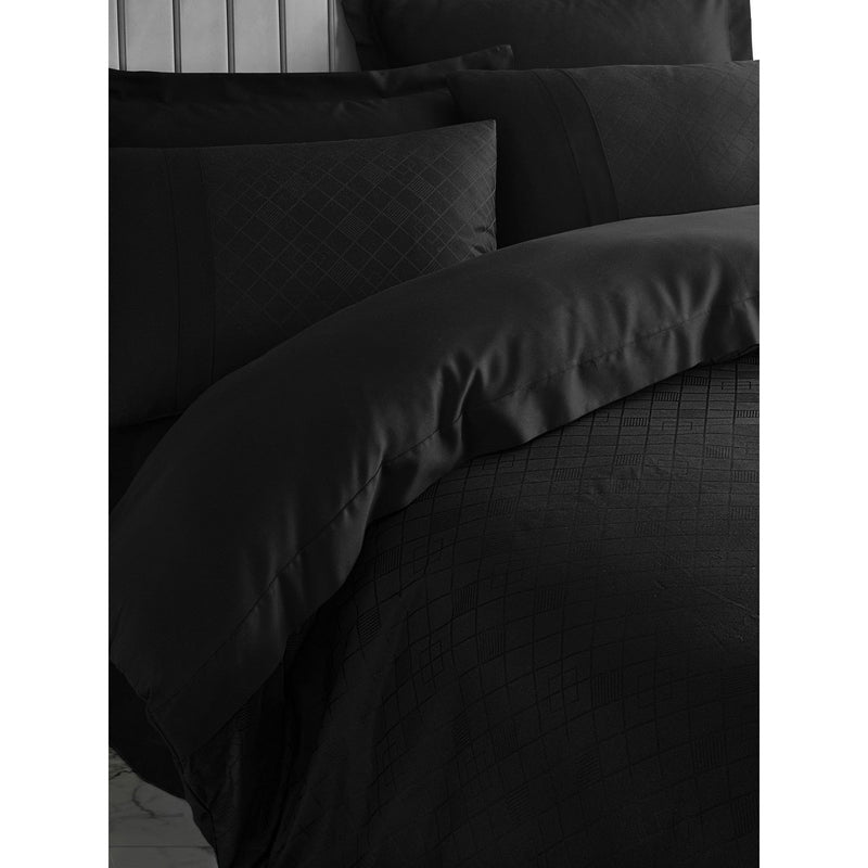 Set lenjerie pat dublu pat Damasc, bumbac satinat 100%, negru, 200 x 220 cm, + 4 fete de perna