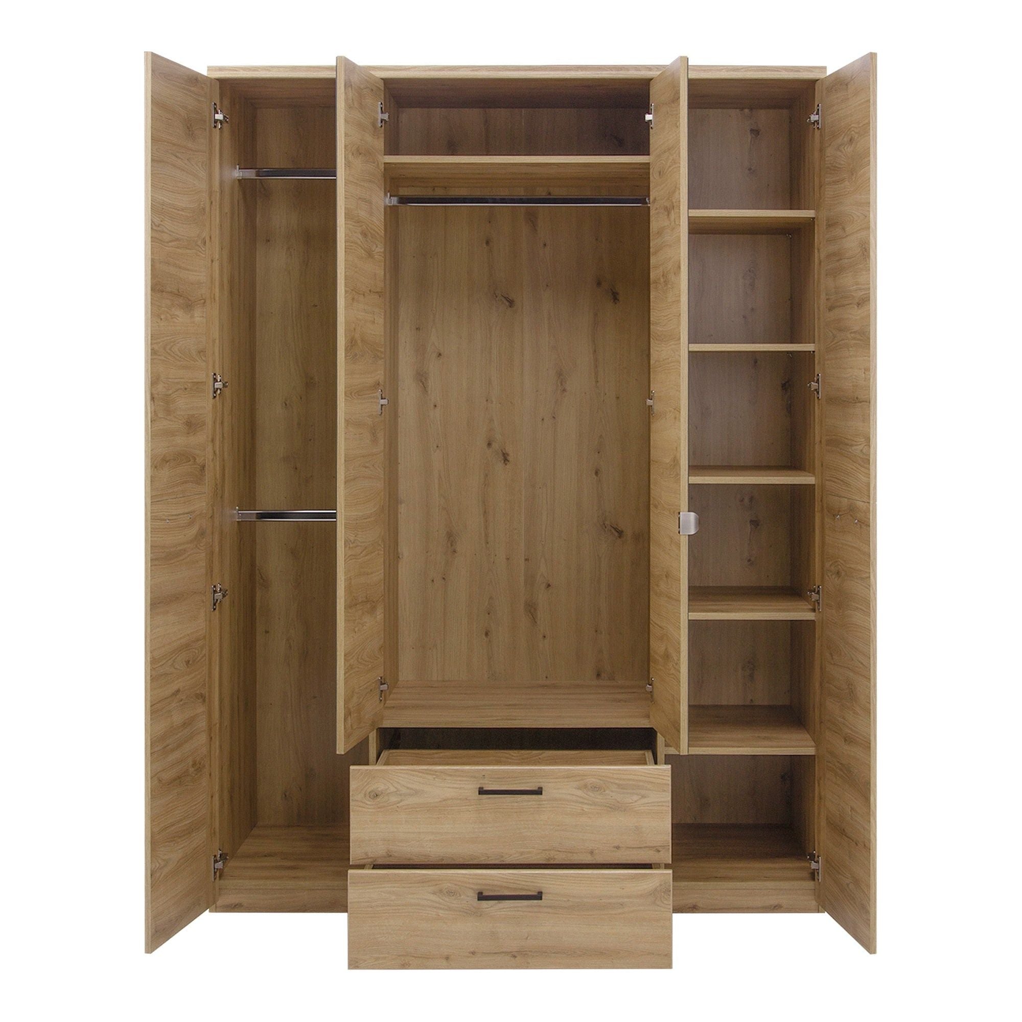 Dulap DOORSET, stejar navarra, PAL laminat, cu 4 usi si 2 sertare, 150x61x211 cm