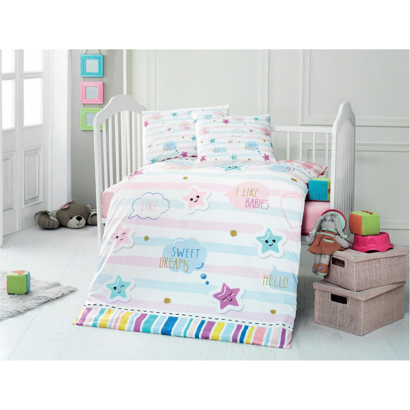 Set lenjerie pat pentru copii DREAM, bumbac, multicolor, 100x150 cm, cu cearceaf pat, cearceaf pilota si 2 fete de perna