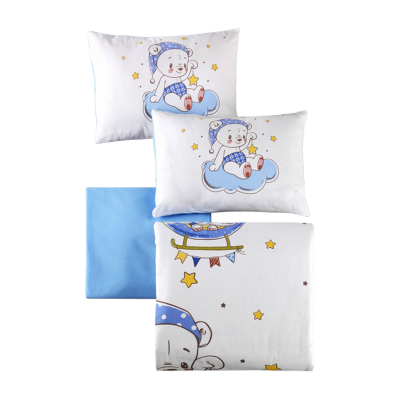 Set lenjerie pat pentru copii 170PTK2019, bumbac ranforce 100%, alb/albastru, 100 x 150 cm + 2 fete de perna