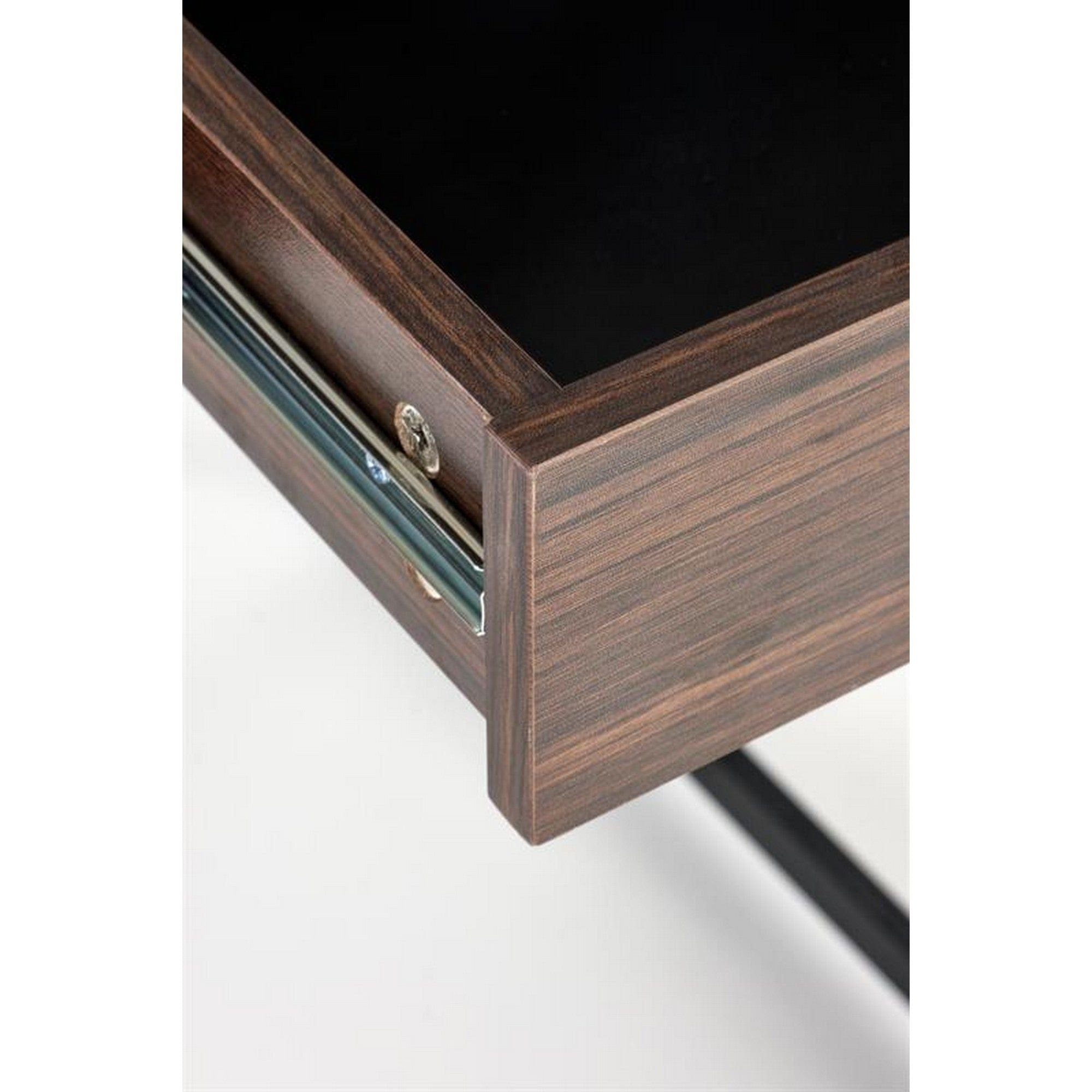 Birou B46, nuc inchis/negru, PAL melaminat/otel, 123x48x75 cm
