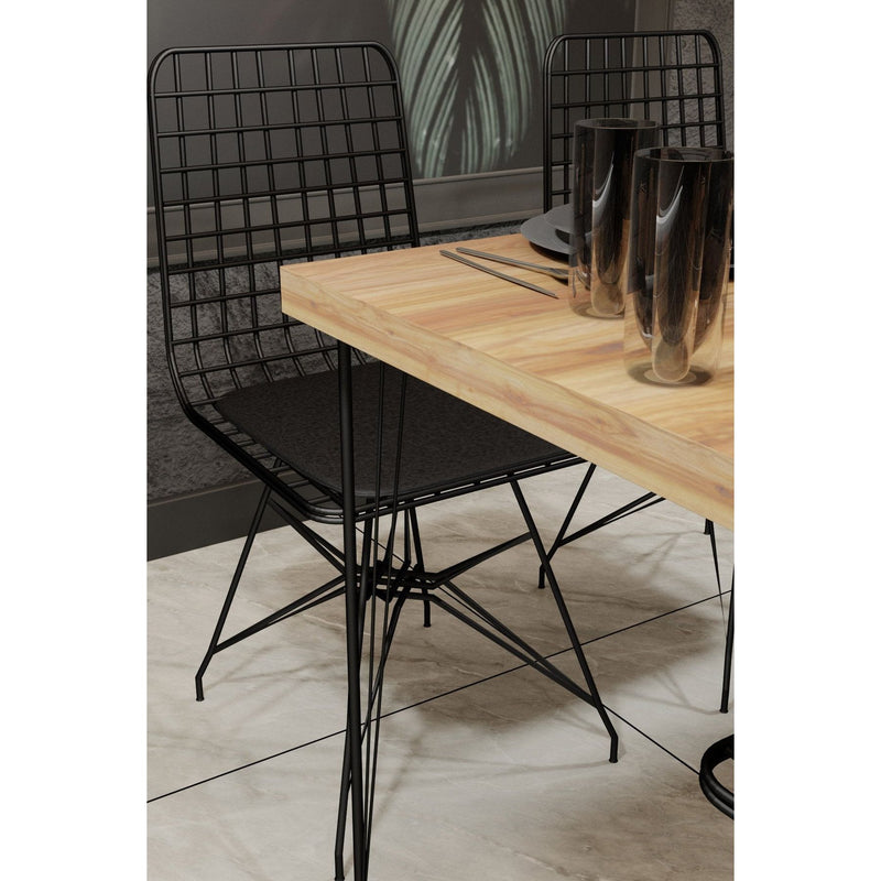Set masa si scaune Nmsymk001, 1+4, PAL melaminat/metal, stejar/negru, 120x75x60 cm