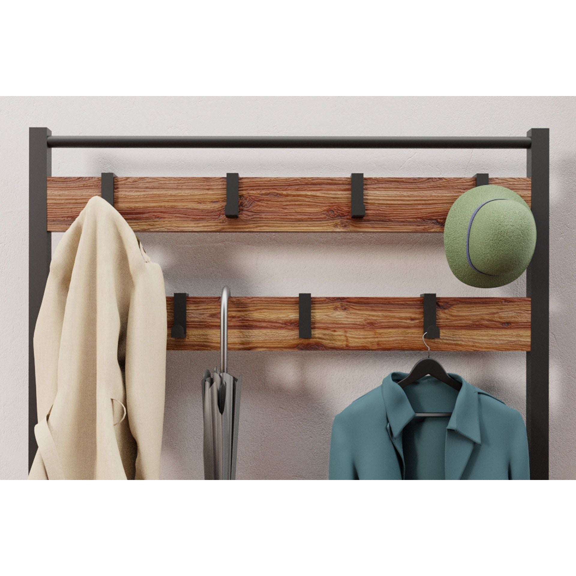 Mobilier hol 203DRG1701, nuc/negru, PAL melaminat/metal, 86x30x172 cm