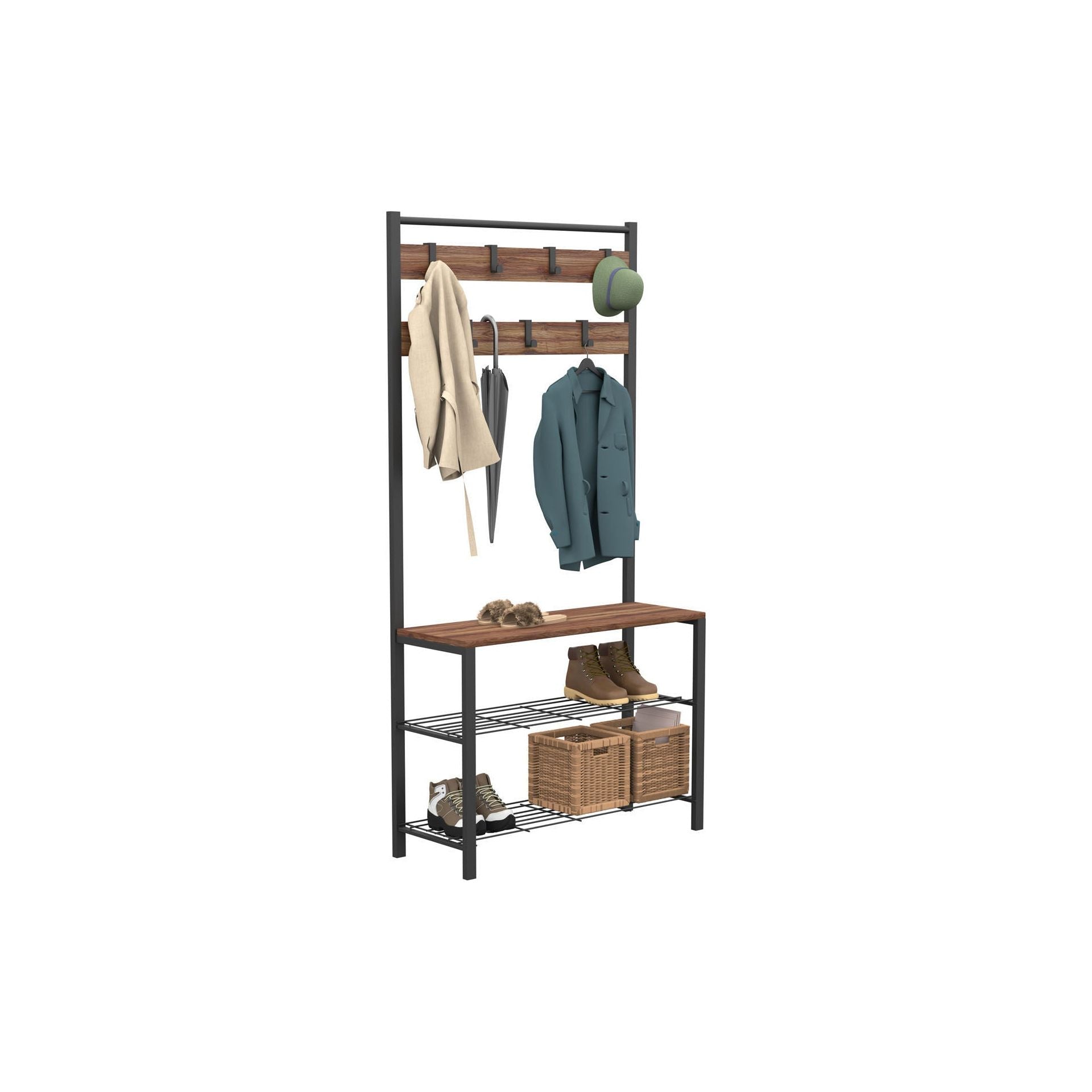 Mobilier hol 203DRG1701, nuc/negru, PAL melaminat/metal, 86x30x172 cm
