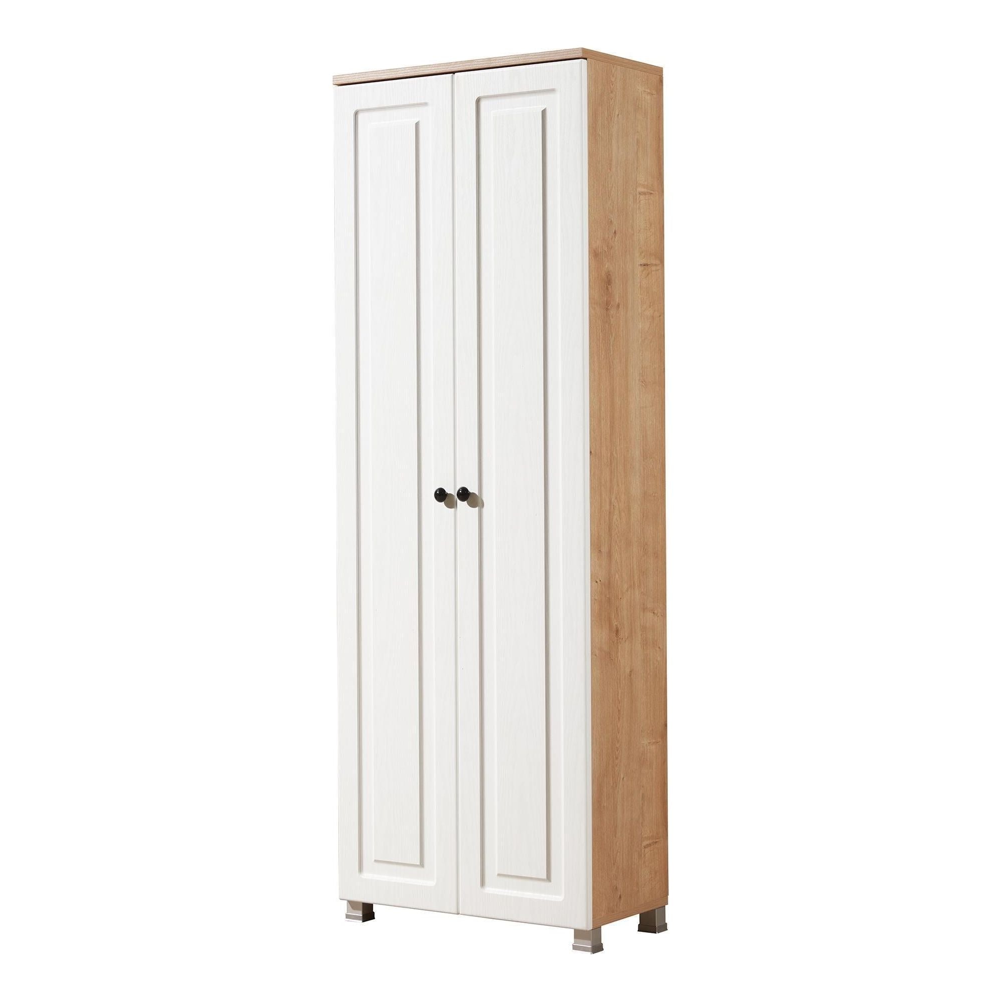 Dulap TUVALLE 037, alb/stejar, PAL melaminat, cu 2 usi, 60x30x175 cm