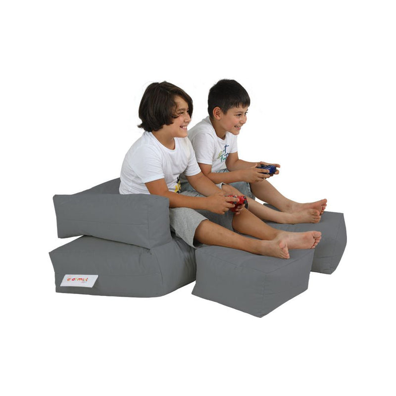 Set fotoliu si taburet pentru copii Kids Double Seat Pouf 2 buc, poliester, gri, 10x40x50 cm