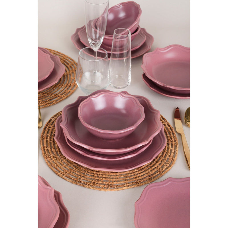 Set de cina ROMEO, 24 piese, roz, ceramica