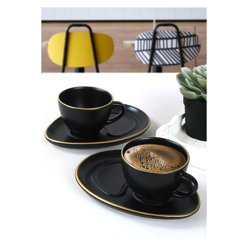 Set de cafea ST606004F956A841600MAGD200, negru/auriu, ceramica, 215 ml, farfurie 14 cm