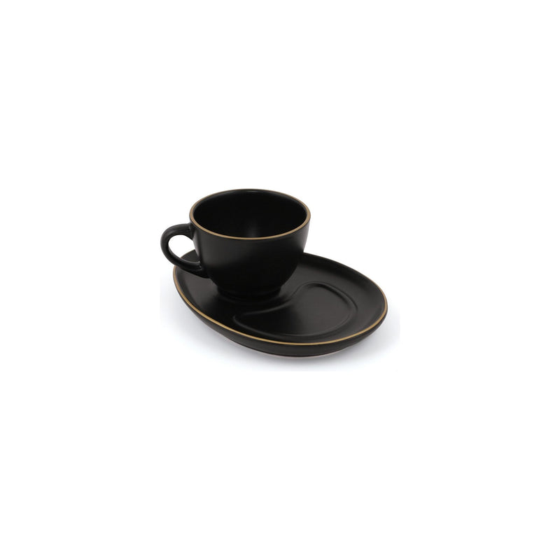 Set 2 cesti cu 2 farfurii cafea 275KRM1494, negru/auriu, ceramica, 9x7 cm -215 ml