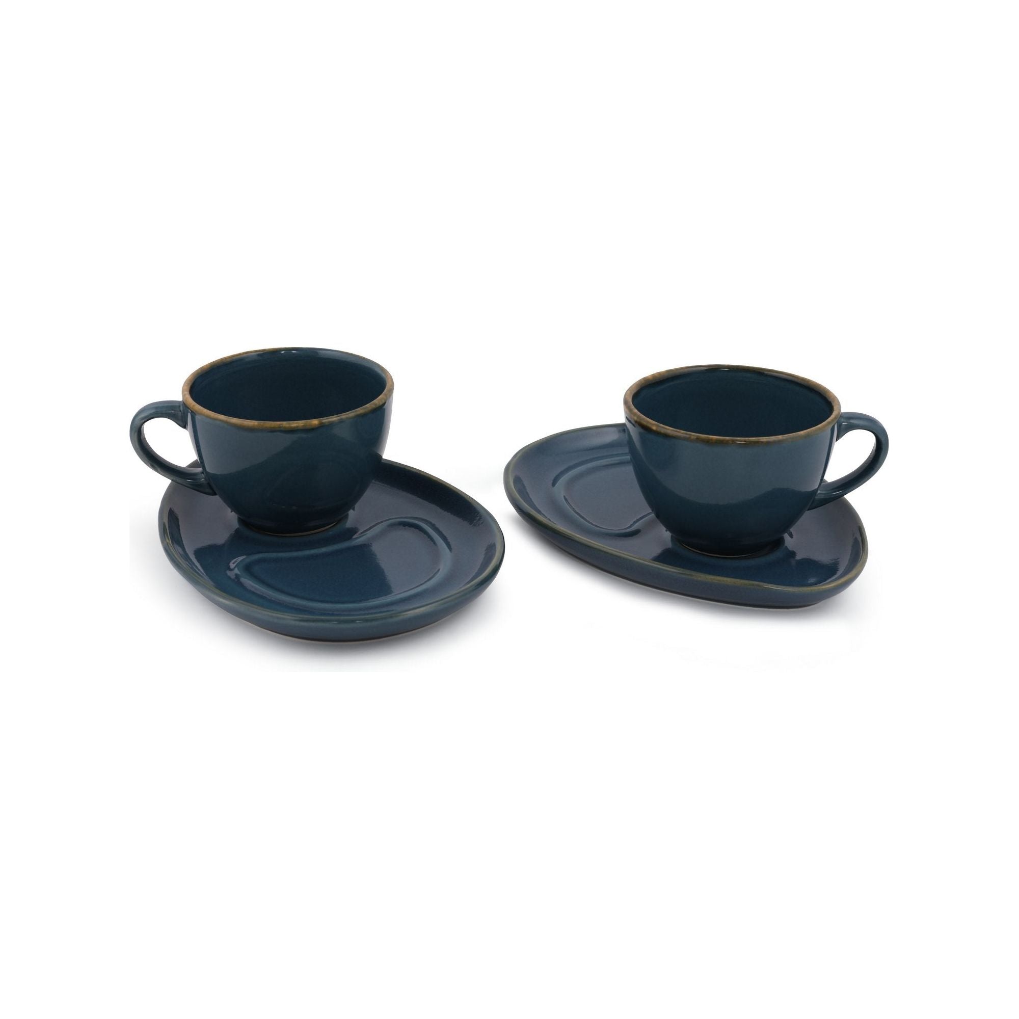 Set 2 cesti cu 2 farfurii 275KRM1495, turcoaz, ceramica, 215 ml