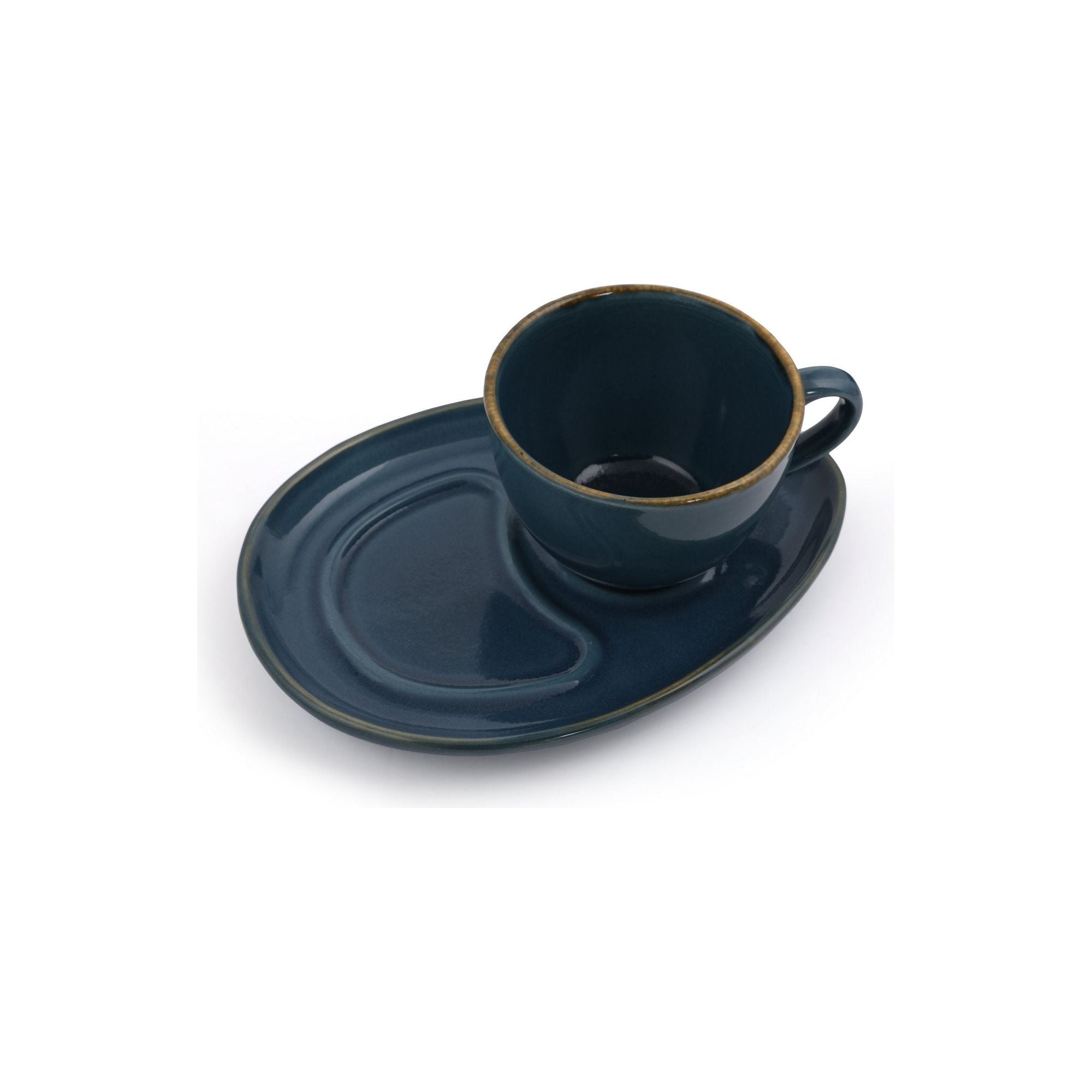 Set 2 cesti cu 2 farfurii 275KRM1495, turcoaz, ceramica, 215 ml