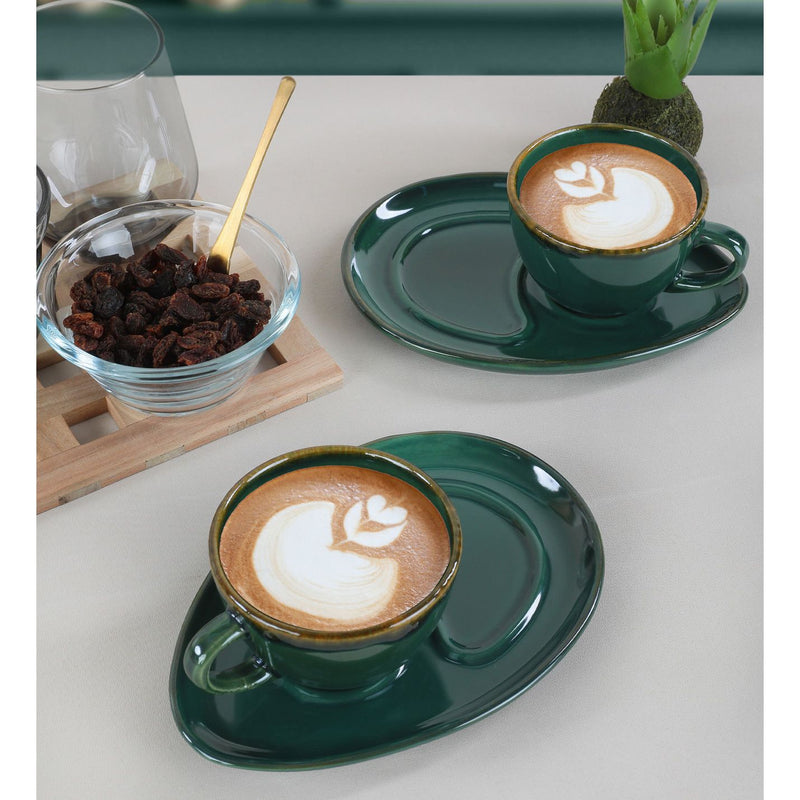 Set 2 cesti cu 2 farfurii 275KRM1496, verde, ceramica, 215 ml