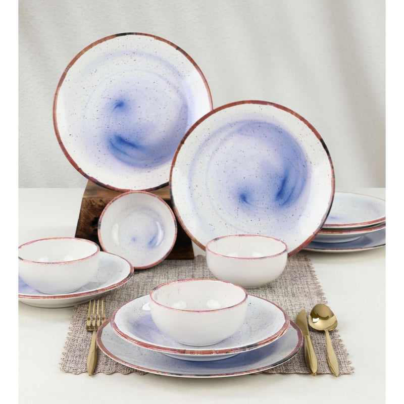 Set de cina 275KRM1562, 12 piese, alb/albastru, ceramica