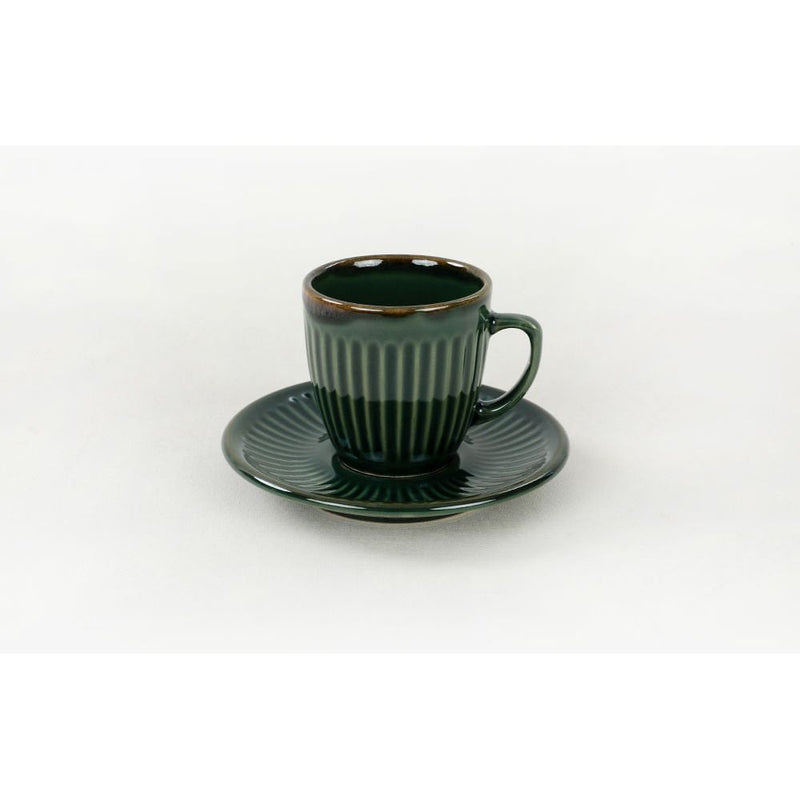 Set 6 cesti cu 6 farfurii cafea 275KRM1654, verde, ceramica, 95 ml