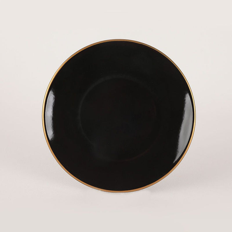 Set cina 275KRM1663, 44 piese, negru cu insertii aurii, 100% gresie ceramica