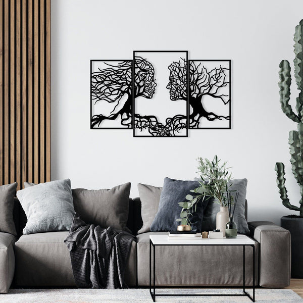 Decoratiune perete Love Tree, 100% metal, negru, 116x71 cm