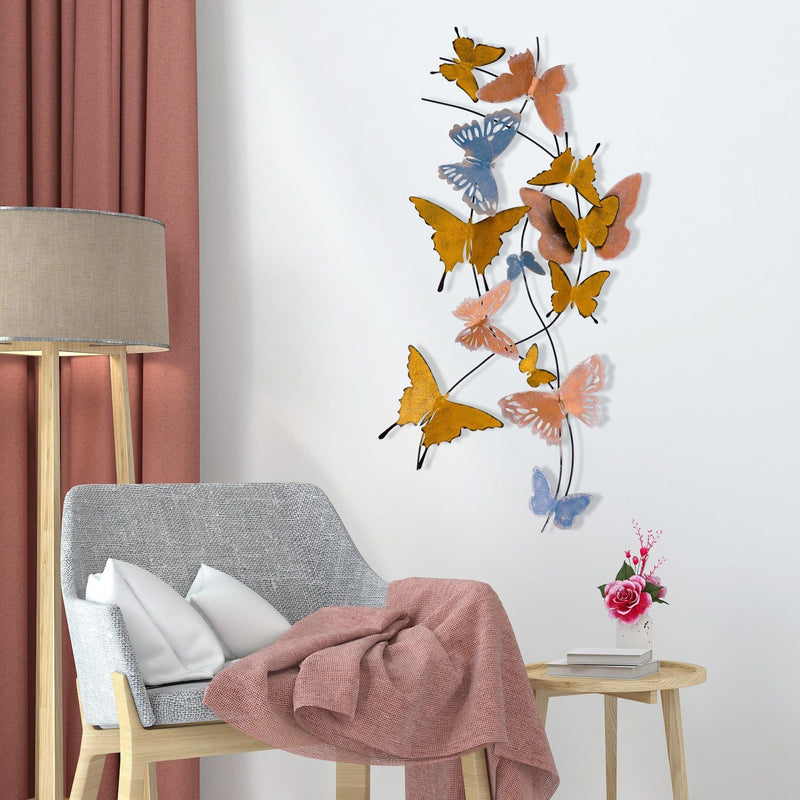 Decoratiune perete Butterflies, multicolor, metal, 105x8x57 cm