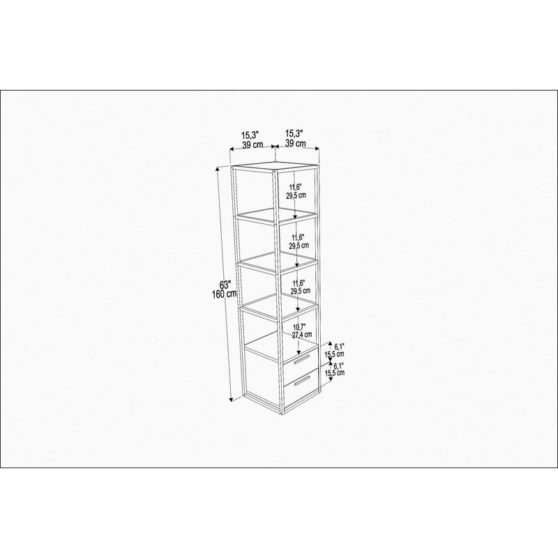 Biblioteca RobCoss, alb/gri, PAL/metal, 39x39x160 cm